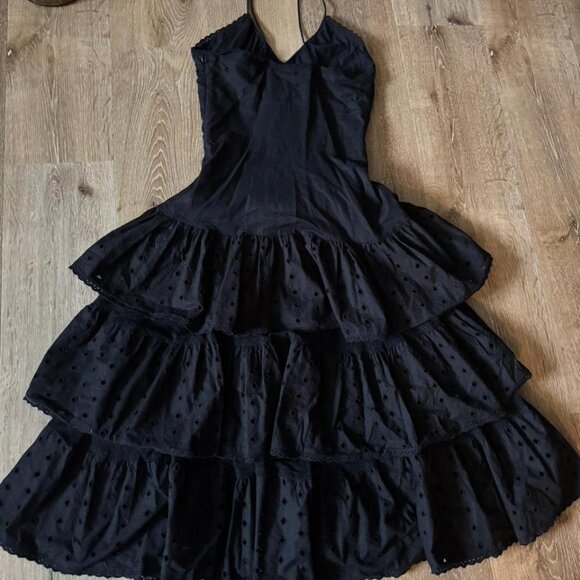 Y2K Vintage H&M tiered black Drop Waist ruffled layered Midi eyelit dress Size 4 - Picture 6 of 6